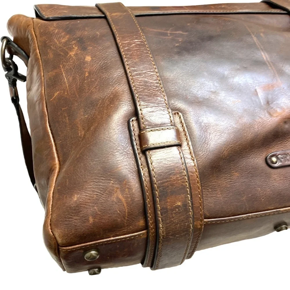 FRYE amazing distressed leather briefcase bag unisex BEAUTIFUL brown